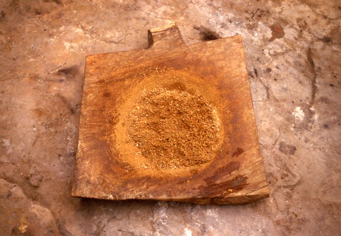 Powdered iboga root bark - the prepared form used in Bwiti ceremonies